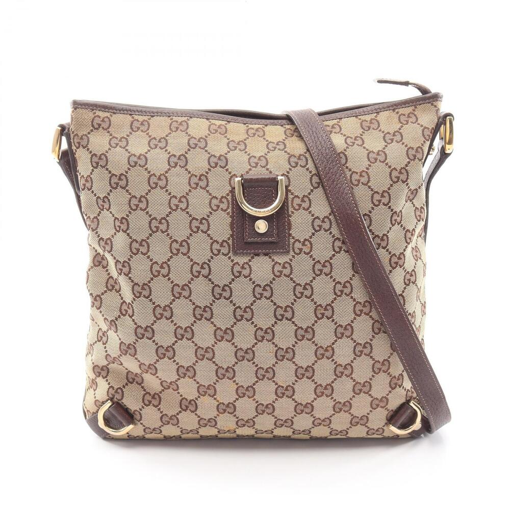 Gucci Abbey GG Canvas Leather Shoulder Bag Beige Brown
